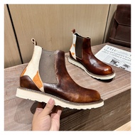 High-End Retro Chelsea Boots Mens High-Rise ของแท้ หนัง รองเท้า สไตล์อังกฤษ รองเท้าสั้น เฉพาะบุคคล M