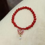 6mm天然原礦朱砂. 帝王砂切面珠 鹽源瑪瑙蝴蝶設計單圈手串s