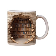 3D Bookshelf Mug 3D Effect Books Mugs Cool Birthday Christmas Gifts For Him Her White Ceramic Mug Drinking Glasses