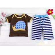 [2 PCS] Snail Print Top + Striped Pants