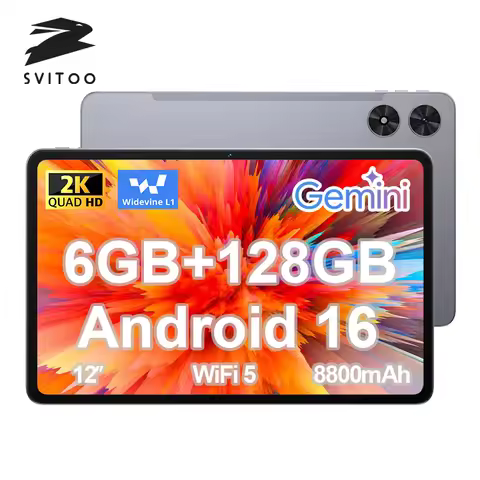 SVITOO Tablet 2026 Android 16 12 Inch 2000 x 1200 2K Display IPS Large Screen Unisoc T615 Octa-Core 