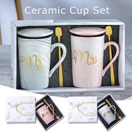 Ceramic Couple Mugs 13.5 Oz for Wedding Gift - Bride and Groom Marble Design