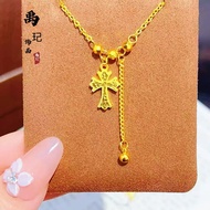 Jindian Sand Gold Flashing Crushed Ice Ice Cross Pendant Necklace Exquisite Disc Beads Tassel Clavic