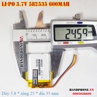 3.7v 600mAh Li-Po Battery 582535 (Li-Polymer) 3-wire (3 Pin) For Dashcam, Surveillance, Bluetooth Sp