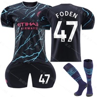 2324 Manchester Citys Second Away Game New Black Football Jersey No. 9 Haalands Jersey Set No. 17 De