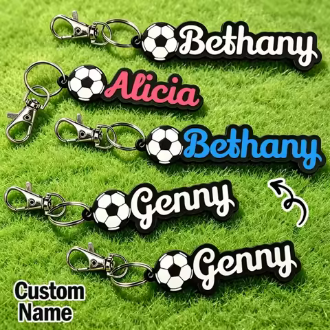 Customized Football Star Keychains Custom Football Team Pendant Keychain Acrylic Custom Name Footbal