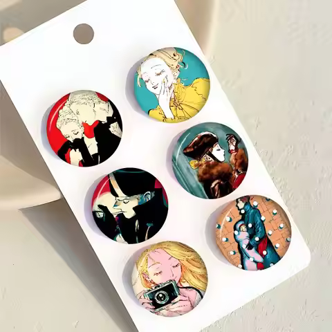 Emma x Aleksander Veil Manga Creative Pins Funny Round Snap-in Brooch Badge Backpack Hat Accessories