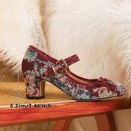 [MISS ROSIE]Women's Elegant Fashion High Heel Mary Jane Shoes, T-Strap Round Toe Low Vamp Chunky Hee