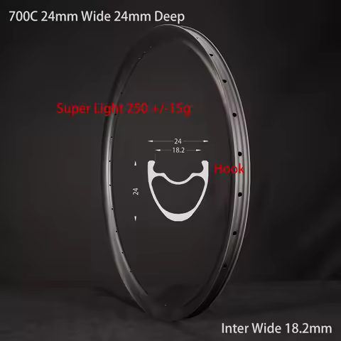 SuperLight Customizable Road Bike Carbon Rim UD 3K 12K 250g Hook Wheel 18 20 24 Holes Lightweight Cy