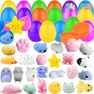 24 Pcs Plastic Prefilled Easter Eggs with Mochi Squishy Toys, Kawaii Stress Reliever Squishies Toy Bright Filled Easter Egg for Kids Easter Basket Stuffers Gift, Easter Party Favors, Easter Egg Hunt