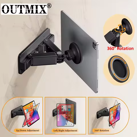 OUTMIX Magnetic Tablet Wall Mount 360° Rotation Adjustable Tablet Holder Universal for iPhone iPad S