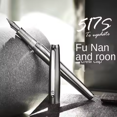 517S Hongdian Metal Stainless Steel Silver Fountain Pen EF/F/Bent Nib Excellent Writing Gift Ink Pen