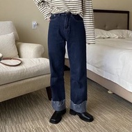 Another.q 深藍色反折牛仔褲