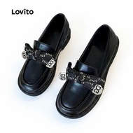 Lovito Preppy Boat Shoes Retro Student Bow Boat Shoes for Women LFA90215