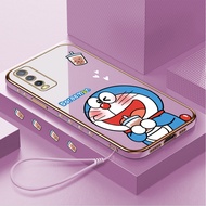 （Lokal Ready) Softcase Kesing hp Untuk Vivo Y20 Y20(2021) Y20i Y20S Y20S G Y27 5G Y30 Y30i Y31(2021) Y35 (Lanyard Gratis) Kartun Pola Doraemon Edge Pattern Design Luxury Plating Soft Phone Case Anti crack case