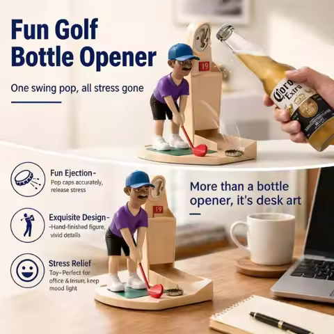 Golf Beer Bottle Opener Golf Swing Beer Buddy Golfer Figurine With Caps Collector Slot Man Cave Golf