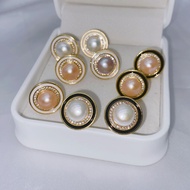 Natural freshwater pearl personalized button pearl earrings