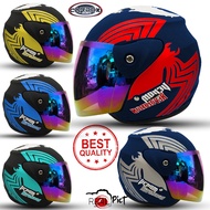 Evo Innovation SNI Half Face Motorcycle Helmet Like the original GM Helmet VENOM Motif Silver Glass 