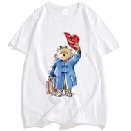 Paddington Bear Pattern T-Shirt With Detachable Hat Short Sleeves Cotton Men's Round Neck Graphic Pr