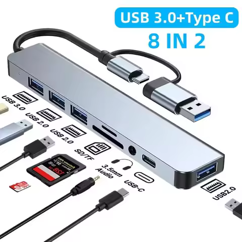 USB 3.0 HUB 8 Ports Type C Docking Station 5Gbps High Speed Transmission OTG Adapter Splitter Concen
