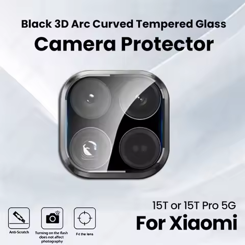 3Pcs Black 3D Tempered Glass Curved Camera Lens Protector Case For Xiaomi15T Xiaomi Mi 15T 17T Mi15T