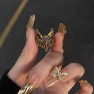 Black Gold Retro Fox Ring Female Niche Design Open Adjustable Index Finger Ring Medieval vintage Rin