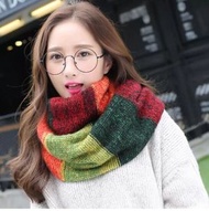 針織套頭圍巾顏色【大紅墨綠桔】【長度（CM）60-80cm】
