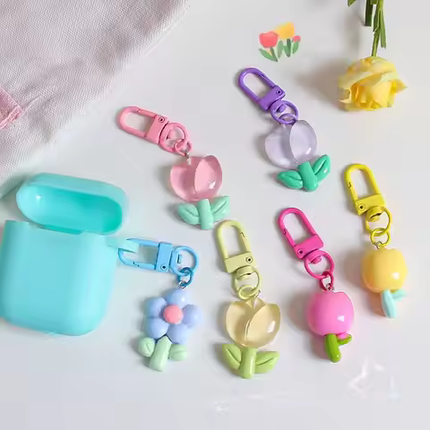 Young Girl's Heart Tulip Flower Keychain Korean Candy Color Sunflower Keychain Cute Kawaii Sweet Res
