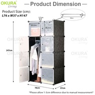 OKURA 8 Cube Portable Wardrobe Closets DIY Clothes Storage Organizer Shelf with Door & Hanging Rod [