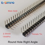 Round Hole 1x40P 2.54mm Right Angle Single Row Curved Pin Header Connector PCB IC Crystal Transistor
