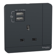 Schneider Electric Switched socket with 2.1A USB, AvatarOn, 13A 1 Gang, dark grey