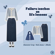 One set 3in1 (Women's Crop Sweater + Basic Jeans Skirt + Bella Square Hijab) - KA043