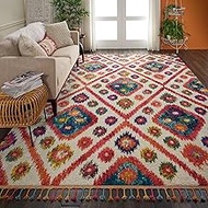 Nourison Moroccan Casbah Plush Bohemian Ivory/Pink Shag Area Rug 7'10" x 10'6"