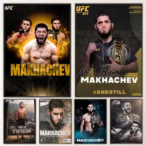 Athlete Islam Makhachev Poster Self-adhesive Art Waterproof Paper Sticker Coffee House Bar Room Wall