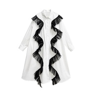 XITAO Patchwork Mesh Single Breasted Shirt Collar Dress Vintage Europe Sweet A-line Casual Full Slee