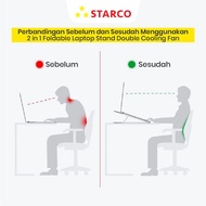 New 💓 Starco 2 in 1 Foldable Laptop Stand Double Cooling Fan Meja