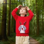 Boys Girls Fashion Christmas Embroidered Round Neck Sweater Top,Children Pullover Cotton Knitwear