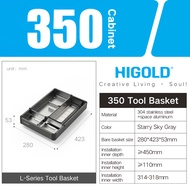 HIGOLD Small Pull Out Basket Kitchen Tool Pull Basket Single Drawer Space Aluminium Tool Basket Util
