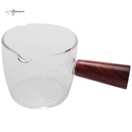 Glass Measuring Cup Espresso Shot Glass 75ML Triple Pitcher Barista Single Spouts with Wood Handle