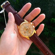 Đồng hồ nam Aolix AL7061G dây da nâu mặt vàng chạy 6 kim kiểu dáng thể thao kính sapphire chống xước