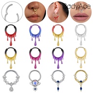 Bodyace 1PC Stainless Steel Nose Ring 16G/18G Multicolor Irregular Septum Nose Piercing Crystal Copp