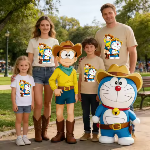 Potdemiel Summer New Doraemon 100% Cotton Children's T-Shirt Comfortable Breathable for Boys and Gir