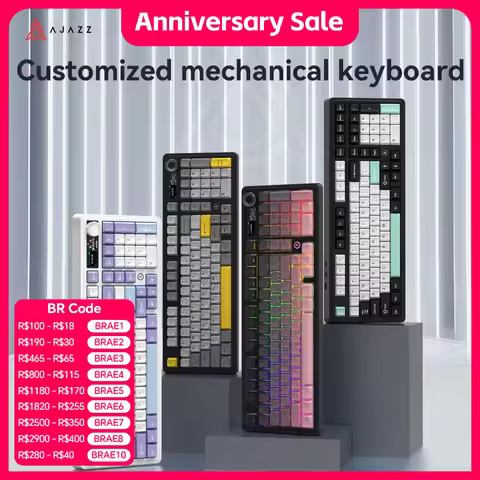 AJAZZ AK980 V2 Three-mode Wired Mechanical Keyboard Hot-swappable Gasket RGB Low-noise Ergonomic Off