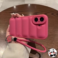 Down Jacket Phone Case With Four Leaf Clover Lanyard For Realme 14 14X 13 11 10 Pro Plus Lite Pro+ 5