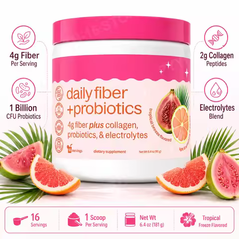 Daily Fiber + Probiotics Powder, Acacia Fiber, Collagen Peptides & Electrolytes, Tropical Breeze Gut