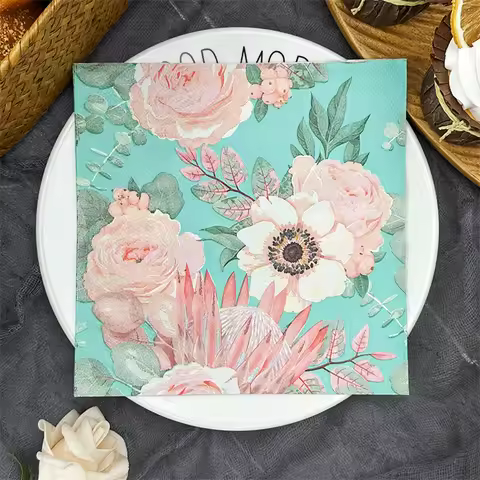 20/50pcs 33*33cm 2ply Blue King Protea Pattern Napkins Suitable for themed parties,Party napkins des