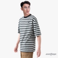 GALLOP : เสื้อยืด Oversize ผู้ชาย Striped T-Shirt รุ่น ลายริ้วเล็ก GT9165 สี Striped in Grey เทาดำ /