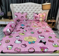 Bộ ga giường thun Latico siêu lạnh Lụa (áo gối ôm khóa kéo) - Mẫu Kitty & Cake