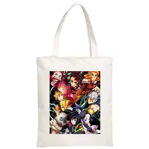 Japan Anime Demon Slayer Shoulder Bag Women's Cartoon Pattern Tanjirou Kamado Tote bags Canvas Summe