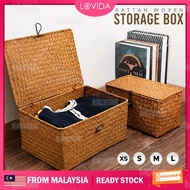 LOVIDA Handmade Seagrass Rattan Basket Home Organizer Woven Storage Box With Lid Cover Kotak Rotan H